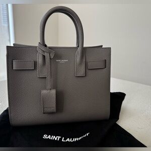 Saint Laurent Sac de Jour Nano Pebbled Light Gray Leather Tote. Perfect cond